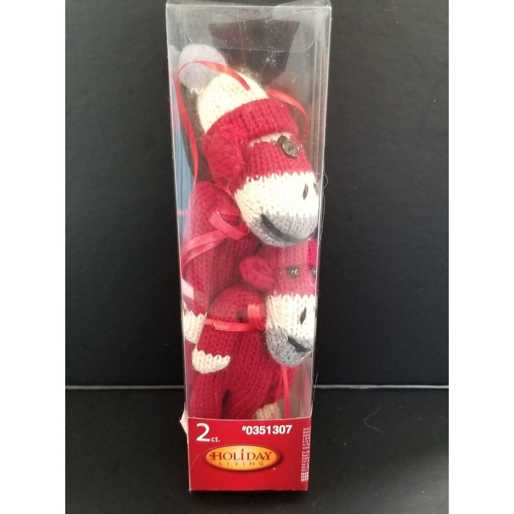 Holiday Living Knitted Reindeer Christmas Ornaments Set of 2 New